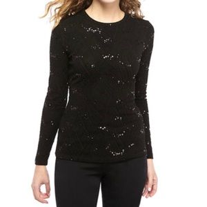Michael Kors Black Sequin Long Sleeve Top